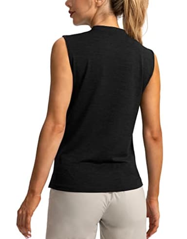 SANTINY Women's Sleeveless Golf Shirt Zip Up Tennis Lightweight Quick Dry Tank Tops Polo Shirts for Women(Black_S) - Image 2
