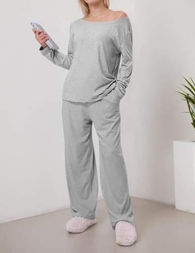 Cnlinkco Long Sleeve Pajama Set for Women Casual Soft Lounge Sets Comfy Cozy 2 Piece Sets - Image 6