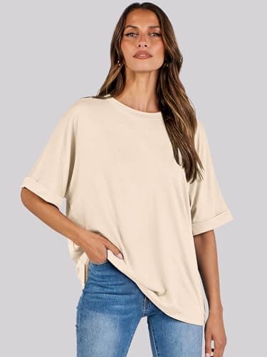 ANRABESS Womens Tops Oversized T Shirts Short Sleeve Crewneck Summer Casual Loose Basic Tee Shirt 2025 Trendy Fashion Clothes Cream Medium - Image 4