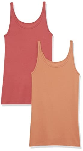 Amazon Essentials Women's Slim-Fit Thin Strap Tank Top, Pack of 2, Brick Red/Brown, X-Large - Image 1