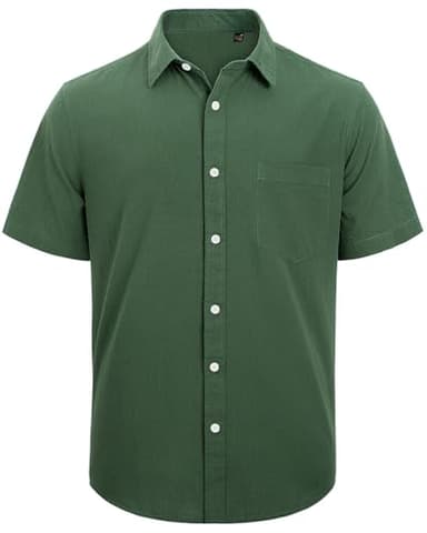 J.VER Men's Linen Short Sleeve Shirts Cotton Casual Lightweight Button Down Shirt Beach Vacation Summer Tops with Pocket Green XXL - Image 3