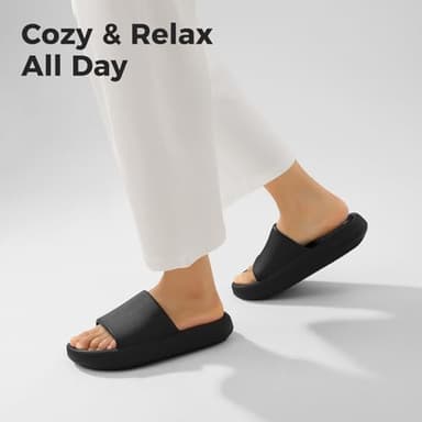 Leevar Black Cloud Slides for Women and Men Soft, Comfy, Relax Cloud Slippers, Thick Sole, Non-slip Slides for Men, Easy to Clean, Shower, Swimming, Beach, Shower Slippers, Women Footwear - Image 2