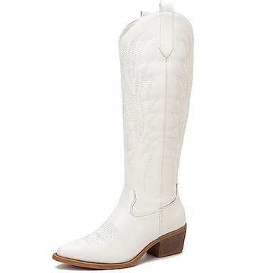 GLOBALWIN White Cowboy Boots for Women Knee High Boots Western Embroidered Cowgirl Boots 8M - Image 1