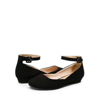 DREAM PAIRS Women's Dress Flats Ballet Low Wedge Round Toe Ankle Strap Comfortable Casual Flats Shoes,Size 6.5,Black/Suede,REVONA - Image 4