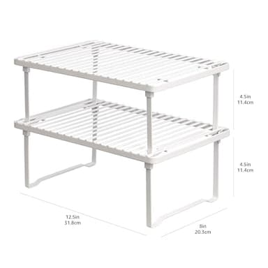 Amazon Basics Stackable Metal Kitchen Storage Shelves for Dishes, 12.5" L x 8" D x 4.5" H, Set of 2, White - Image 6