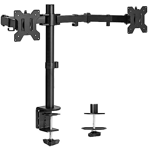 VIVO Dual Monitor Desk Mount, Holds 2 Computer Screens up to 30 inches and 22lbs Each, Heavy Duty Fully Adjustable Steel Stand with C-Clamp and Grommet, Black, STAND-V002 - Image 1