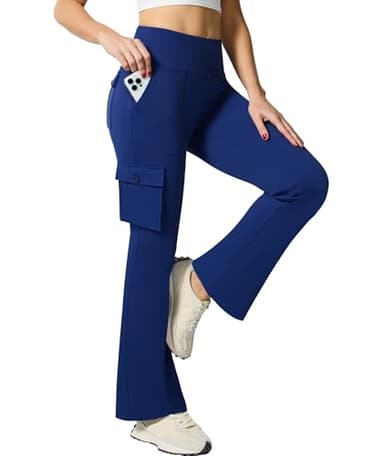 Yoga Flare Leggings for Women High Waisted Yoga Casual Pants Workout Leggings Cargo with 6 Pockets Bootcut Pants,Royal Blue XL - Image 1