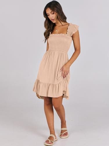 ANRABESS Women's Summer Casual Sleeveless Square Neck Dress 2025 Smocked Ruffle Backless Boho Beach Cute Teen Short Sundress Apricot Large - Image 7