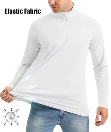Shirts for Men with Designs 1/4 Zip Up Sun Protective Quarter Zip Shirt UPF 50+ Fishing Shirts Rash Guard Long Sleeve Shirts White - Image 2