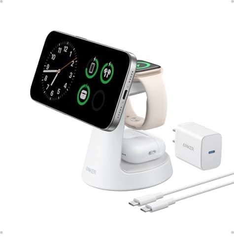 Anker MagSafe Charger Compatible, MagGo 3-in-1 Charging Station, Nano Charging Stand, Qi2 Certified 15W Magnetic Wireless Charger Dock, for iPhone17/16/15/14, Apple Watch,AirPods (Adapter Included) - Image 1