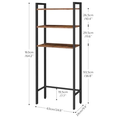 HOOBRO Over-The-Toilet Storage, 3-Tier Bathroom Organizer Over Toilet, Wooden Bathroom Shelves, Space Saver, Freestanding Storage Shelf, Easy to Assemble, Rustic Brown and Black BF41TS01 - Image 3
