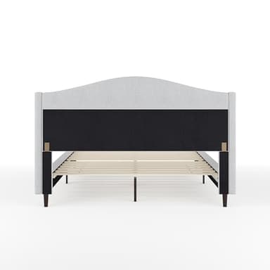 Martha Stewart Kay Low Profile Platform Bed with Wingback Headboard, Channel Stitched Faux Linen Upholstery, No Box Spring Needed, Queen, Gray - Image 7