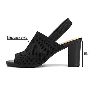 mysoft Women's Knit Chunky Block High Heels Elastic Slingback Open Toe 3 Inch Heeled Sandals,Black,9 US - Image 2