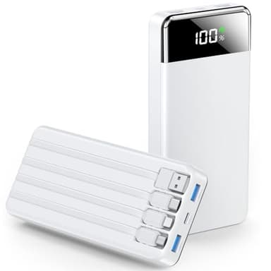 SABANI Portable Charger 35000mAh Power Bank - Portable Battery with 4 Built in Cables, 22.5W Fast Charging Battery Pack Compatible with iPhone 16 15 14 13 Samsung Android Phone etc (1 Pack, White) - Image 1