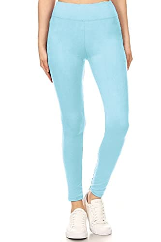 Leggings Depot Women's 3" Waistband Yoga High Waisted Solid Leggings Pants (Full Length, Sky Blue, Plus Size) - Image 2