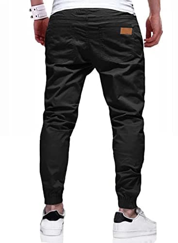 JMIERR Mens Casual Joggers Pants - Cotton Drawstring Chino Cargo Pants Hiking Outdoor Twill Track Jogging Yoga Sweatpants Travel Essentials Jogger Pants with Pockets for Men, 3XL, A Black - Image 3