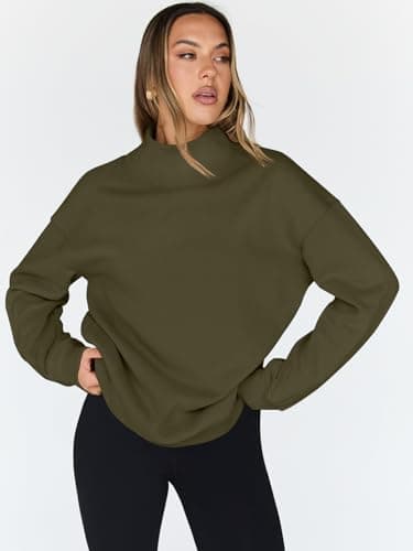 Trendy Queen Womens Oversized Sweatshirts Turtleneck Pullover Long Sleeve Hoodies Tops Fall Fashion Outfits 2024 Clothes ArmyGreen L - Image 2