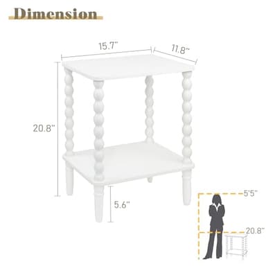 Fultyle White End Table, Small Side Table with Storage Shelf, 2-Tier Modern NightStand for Bedroom, Living Room, Small Spaces (White) - Image 3