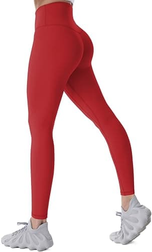 Sunzel Workout Leggings for Women, Squat Proof High Waisted Yoga Pants 4 Way Stretch, Buttery Soft Sunzfly 28", Red, Large - Image 1