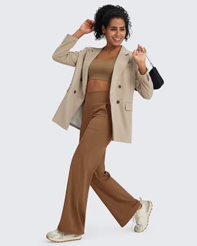 G4Free Wide Leg Pants Woman Yoga Pants with Pockets Loose Casual Stretch Sweatpants (Dark Coffee,L,33") - Image 6