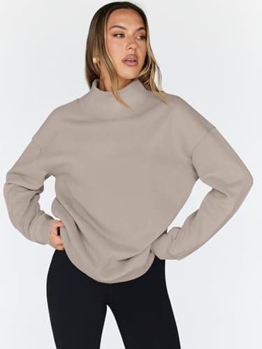 Trendy Queen Womens Oversized Sweatshirts Turtleneck Pullover Long Sleeve Hoodies Tops Fall Fashion Outfits 2025 Clothes CoffeeGrey M - Image 2