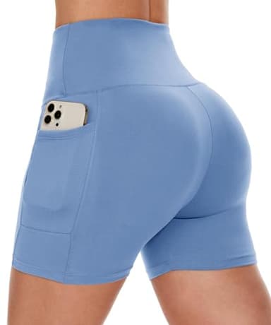 CAMPSNAIL Biker Shorts Women with Pockets - 3"/5"/8" High Waisted Workout Spandex Tummy Control Gym Running Yoga Shorts Light Blue - Image 1