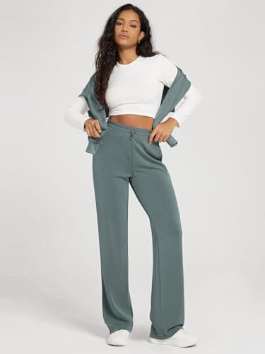 ODODOS Women's Modal Soft Wide Leg Pants with Pockets Adjustable Shockcord High Waist Casual Lounge Pants-31 Inseam, Slate Green, Large - Image 5