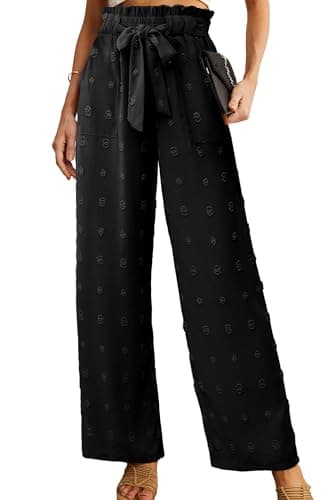 IWOLLENCE Women's Wide Leg Pants with Pockets High Waist Adjustable Knot Loose Casual Trousers Business Work Casual Pants TH Black L - Image 1