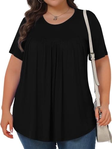 Womens Plus Size Tops Tunic Short Sleeve Crew Neck Shirts Casual Soft Blouse Black 4X - Image 2