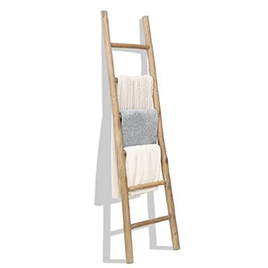 FUIN Fully Assembled 6ft Wood Blanket Ladder Living Room Decorative Wall Leaning Farmhouse Quilt Display Holder Rustic Wooden Towel Rack for Bathroom, Brown - Image 1
