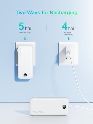 Portable Phone Charger, 12000mAh 22.5W Fast Charging Power Bank with Built-in Cables & Wall Plug, External Battery Bank with LED Display, Travel Essential Battery Pack for iPhone, iPad, Samsung White - Image 8