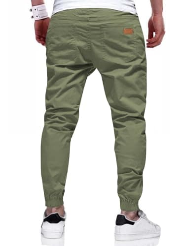JMIERR Mens Casual Joggers Pants - Cotton Drawstring Chino Cargo Pants Twill Track Jogging Sweatpants Travel Essentials with Pockets, S, Light Green - Image 3