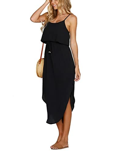 NERLEROLIAN Women's Adjustable Strappy Split Summer Beach Casual Midi Dress Black - Image 5