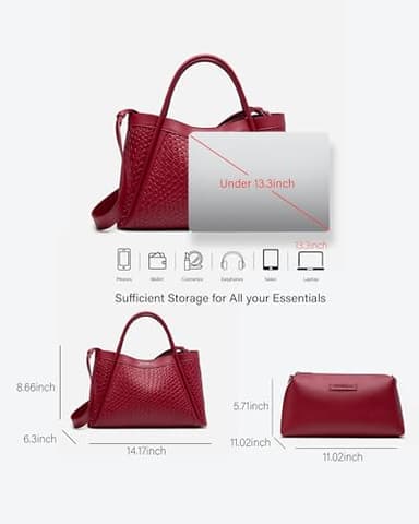 NEWBELLA Tote Bag for Women Purse Top Handle Handbags (Red, for 13 inch laptop) - Image 2