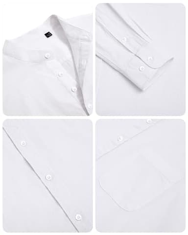Alimens & Gentle Men's Cotton Linen Shirts Long Sleeve Button Down Shirt Band Collar Beach Shirts - Image 5