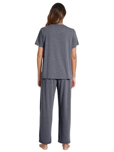 POKWAI Womens Pajama Sets Short Sleeve Top with Pants Soft Pj Women Pajamas Summer Pajamas for Women Pajama Pjs(Dark Gray,Large) - Image 6
