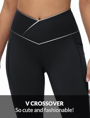 baleaf Women's Tall Flare Leggings 34" Tummy Control Crossover High Waisted Long Bootcut Yoga Pants with Pockets Work Casual Black XXL - Image 3