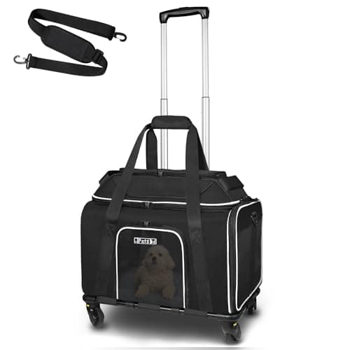 Petskd Top-Expandable Pet Carrier with Wheels 18x11x11 Inches Delta American United Airline Approved, Soft-Sided Carrier for Small Cats Dogs with Locking Safety Zippers and Anti-Scratch Mesh(Black) - Image 1
