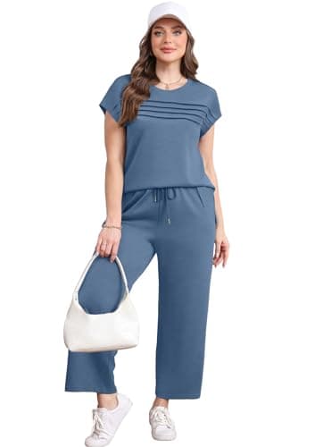 WIHOLL 2 Piece Sets for Women Summer Vacation Airport Cruise Travel Outfits for Airplane 2025 Matching Clothing Trendy Resort Wear Comfy Loungewear Petite Lounge Sets Blue 2XL - Image 3