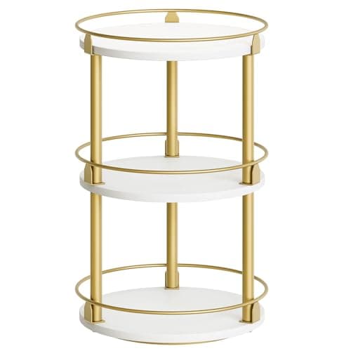 Yatiney 3-Tier Lazy Susan, Rotating Spice Rack, Spinning Organizer, Industrial Turntable Spice Rack for Cabinet, Kitchen Countertop, Pantry, White and Gold SR23DW - Image 1