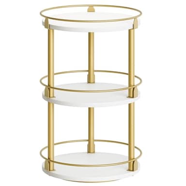 Yatiney 3-Tier Lazy Susan, Rotating Spice Rack, Spinning Organizer, Industrial Turntable Spice Rack for Cabinet, Kitchen Countertop, Pantry, White and Gold SR23DW - Image 1