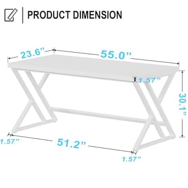 LVB White Computer Desk, Modern Wood Home Office Desk for PC Writing Work, Metal Wooden Executive Workstation Student Simple Desk, Computer Study Gaming Bedroom Table, 55 Inch, White Oak - Image 2