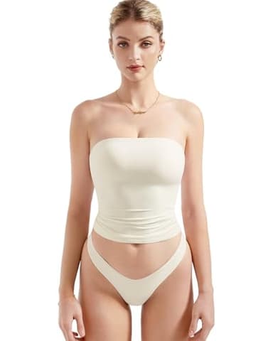SUUKSESS Women Sexy Tube Top Summer Y2K Going Out Tops Casual Sleeveless Double Lined Basic Tank Top (White, XS) - Image 1
