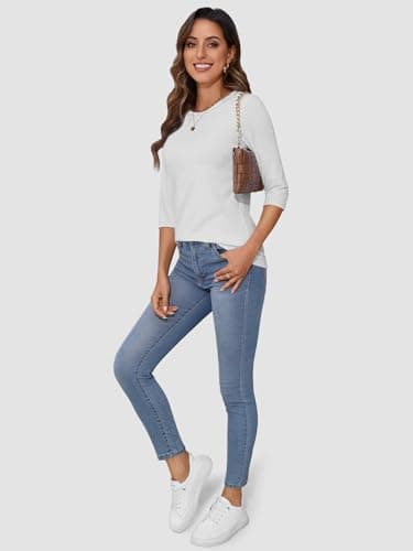 ATHMILE Womens 3/4 Sleeve T-Shirts Summer Tops Fall Fashion Blouses Beach Vacation Clothes Spring Tunic 2025 Trendy White - Image 5
