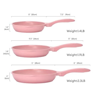 JEETEE Nonstick Frying Pans Set, Skillets Set 3 Pcs, 8" 9.5" 11" Granite Non-Stick Frying pan, Cookware Set with Bakelite Handle, Compatible with All Stovetops (Gas, Electric & Induction), Pink - Image 2