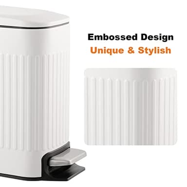 TrashAid Slim Bathroom Trash Can with Lid Soft Close, 6 Liter/1.6 Gallon Stainless Steel Small Garbage Can with Removable Inner Bucket, Step Pedal, Slim Wastebasket for Toilet, Office, Bedroom, White - Image 3