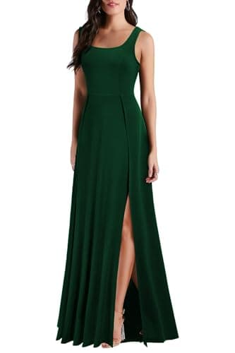 MUSHARE Women's Square Neck Sexy Split Cocktail Party Maxi Long Formal Dress Green - Image 3