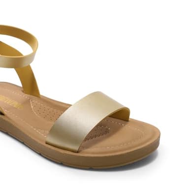 DREAM PAIRS Women’s One Band Ankle Strap Buckle Flat Sandals,Size 6,Gold/Pu,ELENA-5 - Image 3