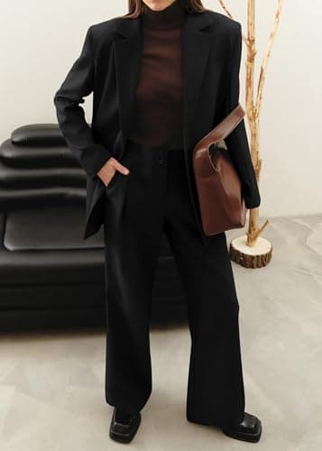 KIRUNDO Women Suits 2 Piece Set Business Casual Dressy Oversized Blazer Jacket and Wide Leg Dress Pantsuits Formal Outfits(Black, Medium) - Image 5