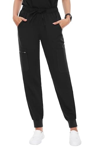 fitglam Women's Scrub Pants with 6 Pockets, Medical Slim Fit Cargo Joggers for Women, S-3XL Black - Image 1